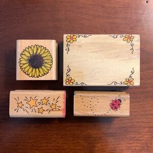 Wooden Back Rubber Stamp Set - Nature Theme